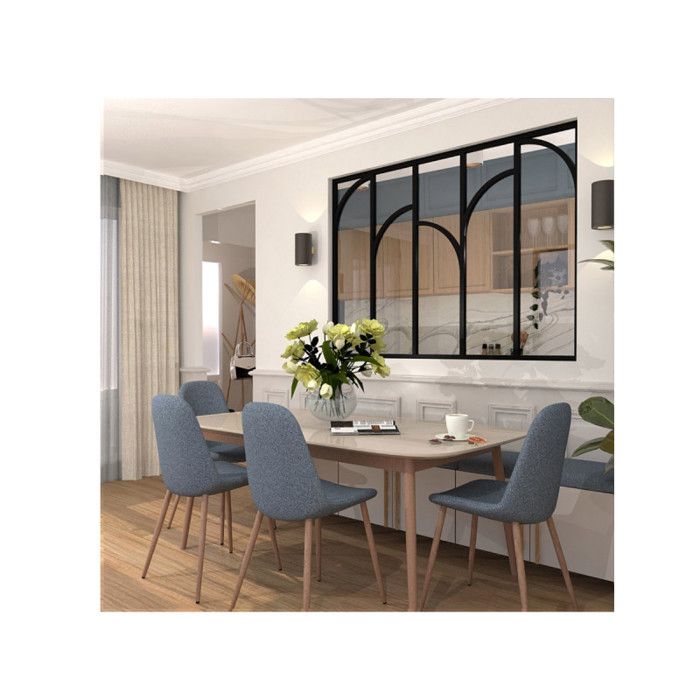 Verrière dintérieur en aluminium - 5 vitrages avec arches décoratives - Noir - 173 x 123 cm