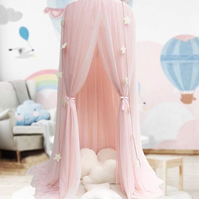 Moustiquaire Du Lit Tentes de dôme Rideau de lit fantastique Ciel de Lit Avec étoiles Décoration pour chambre des enfants Rose