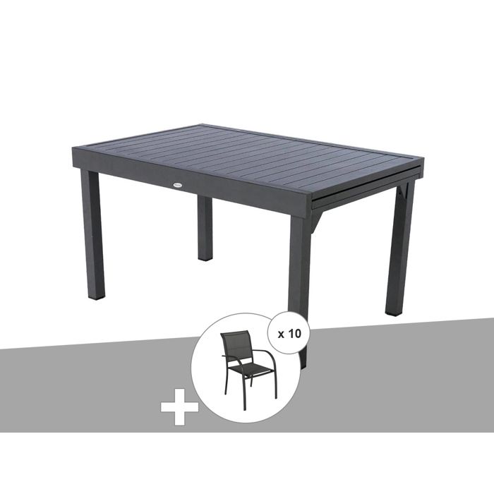 Ensemble repas rectangulaire extensible alu Graphite + 10 fauteuils Piazza - Hespéride Ensemble repas rectangulaire extensible alu Graphite + 10 fauteuils Piazza - Hespéride