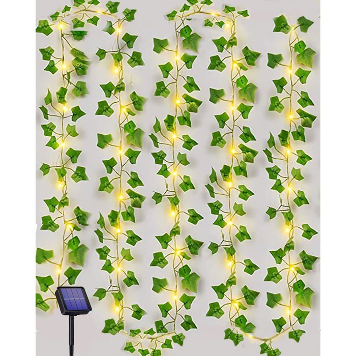 Décoration Jardin Balcon Guirlande Solaire Extérieure GuKKK - Lierre Artificiel 10m 100 LEDs | 8 Modes, étanche IP65, Décoration Jardin Guirlande étanche Fête