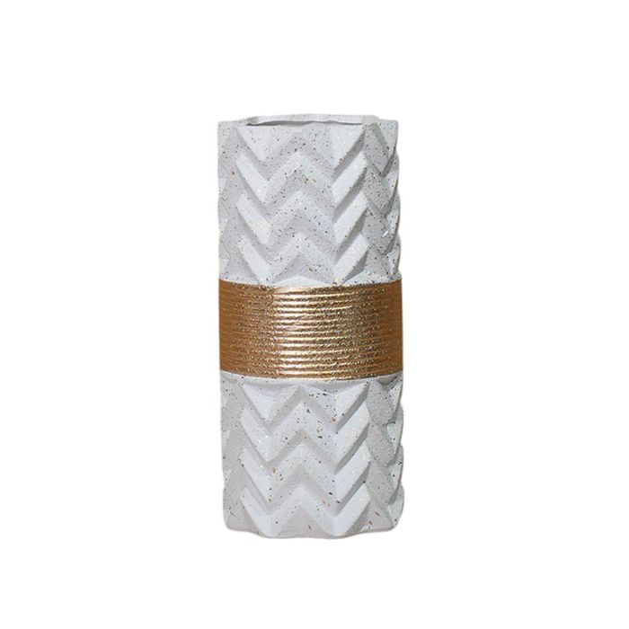 NOLWEN - Vase en céramique blanc et doré H23.5 cm