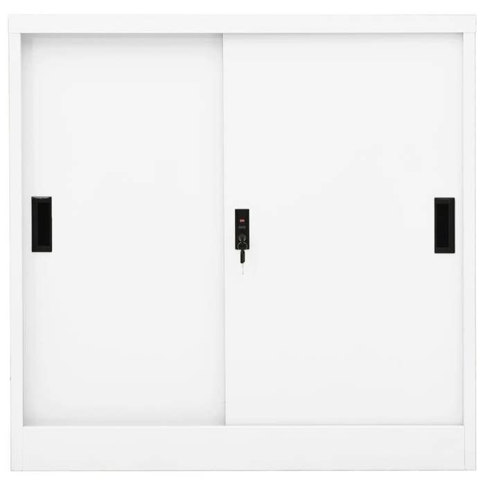 673196& Armoire de bureau - Armoire Métallique - avec porte coulissante Blanc 90x40x90cm Acier
