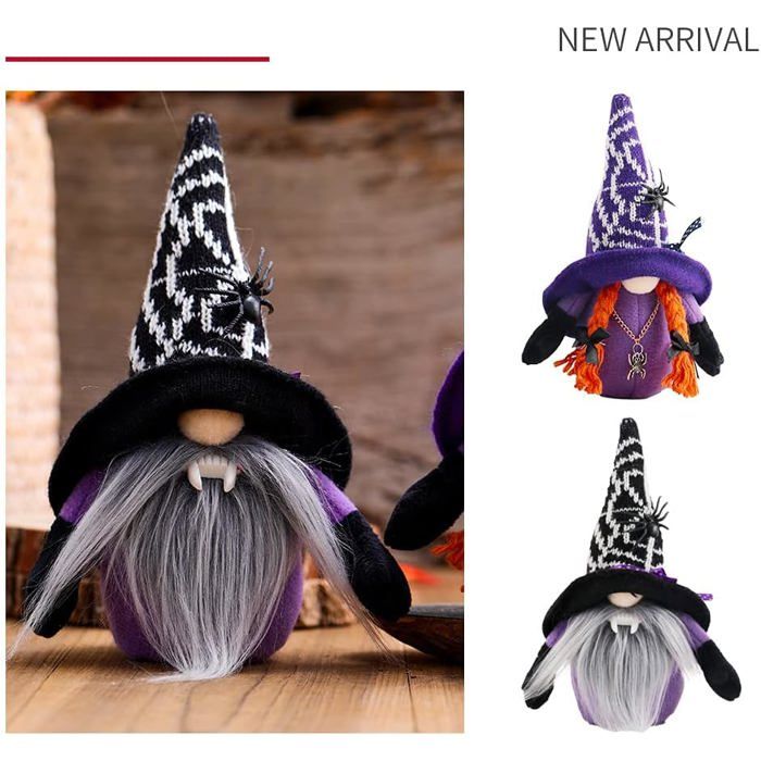 Poupées dHalloween 2 pièces poupées en peluche faites à la main avec chapeau de sorcière noir fournitures de fête dHalloween
