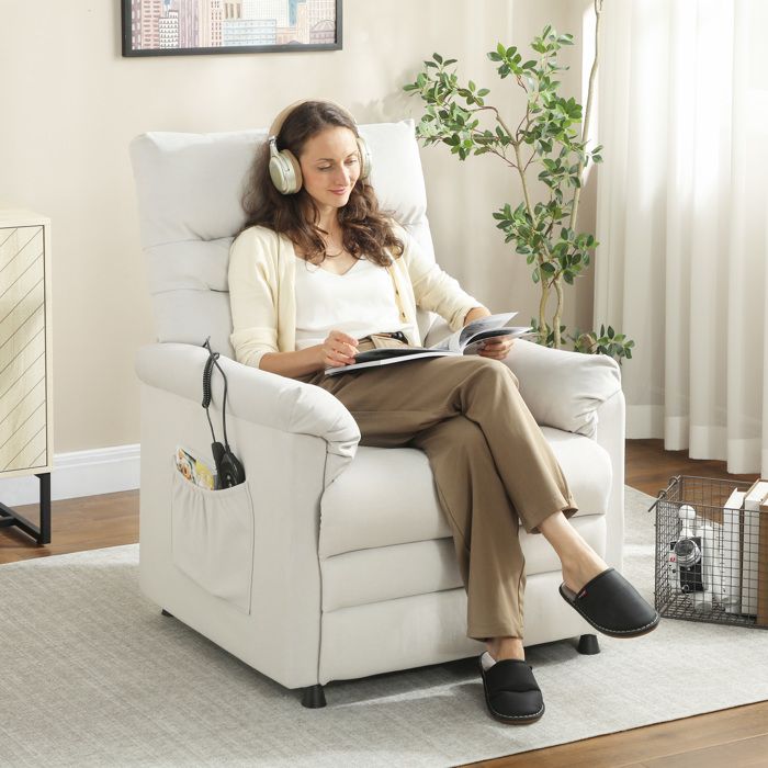 Fauteuil relax électrique massant et chauffant fauteuil inclinable repose-pieds moteur silencieux 82x99x106cm crème