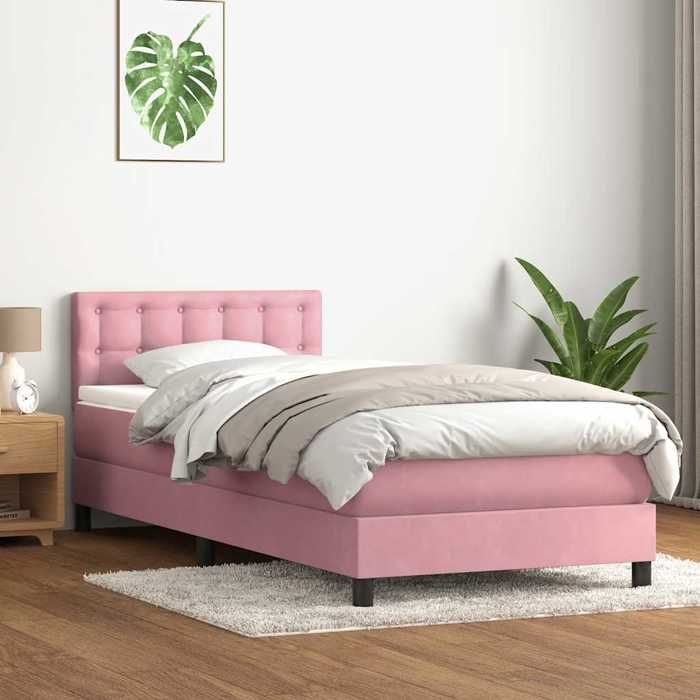 Sommier à lattes avec matelas - vidaxl - 80x220 cm - Velours rose - Matelas à ressorts ensachés - Surmatelas inclus