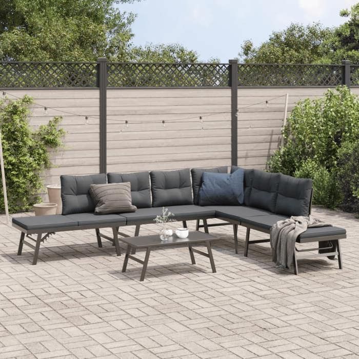 Ensemble de bancs de jardin avec coussins - vidaXL - 5 pièces - Noir - Acier enduit de poudre - 173x118x76 cm