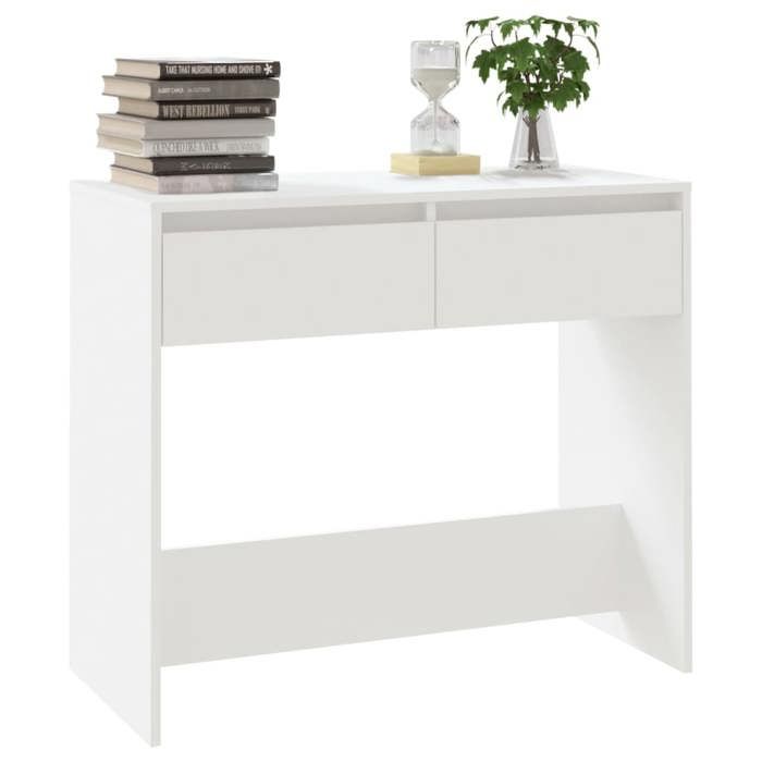 Table console blanche - WIENS - 89x41x765 cm - Aggloméré - 2 tiroirs - Style Scandinave Moderne - Facile à nettoyer