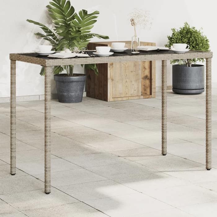 SALE 2026 Table de jardin Gris - Table de jardin dessus en verre gris 115x54x74cm résine tressée PRO760462674