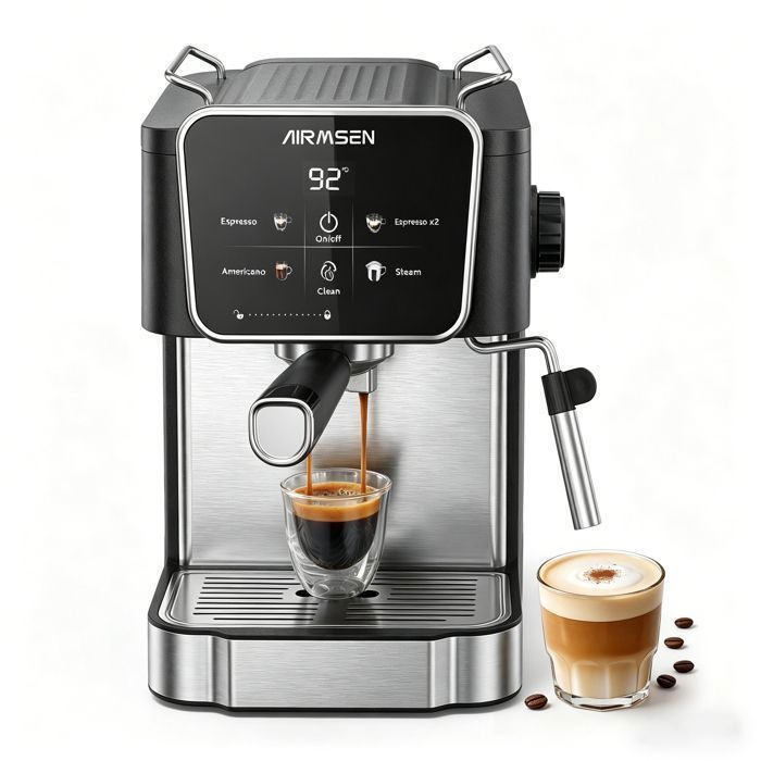 AIRMSEN Machine Expresso à Café Moulu 20 Bar Écran Tactile Pré-Infusion Buse Vapeur Réservoir 18 L pour Cappuccino & Latte