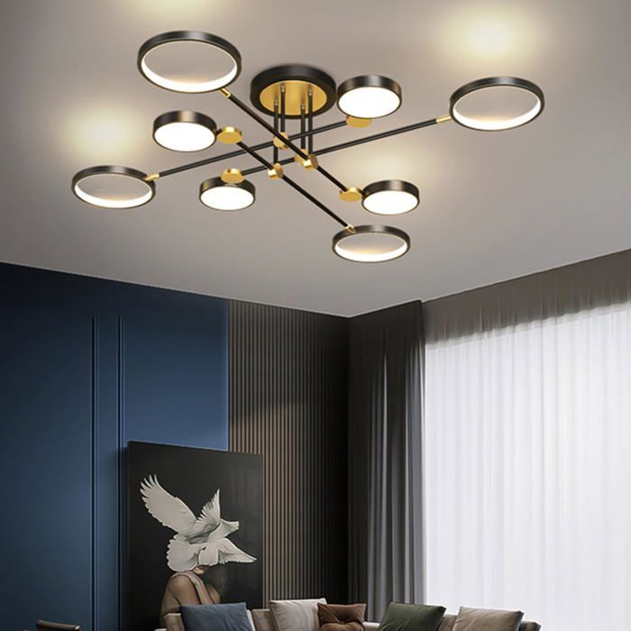 Lampe de plafond LED Plafonnier Salon Dimmable avec Télécommande Circle Noir Chambre à coucher Lampe