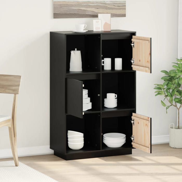 {January Sale}Cabinet Armoire de rangement - Buffet bahaut vaisselier Noir 74x35x117cm Bois massif de pin 8_4160663