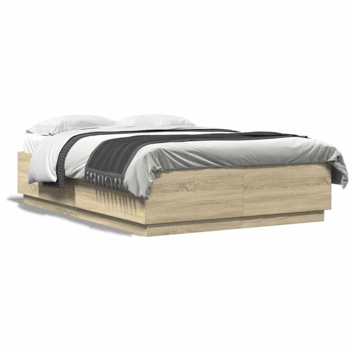 LED Cadre de lit double - VIDAXL - sans matelas - chêne sonoma 140x200 cm L2340