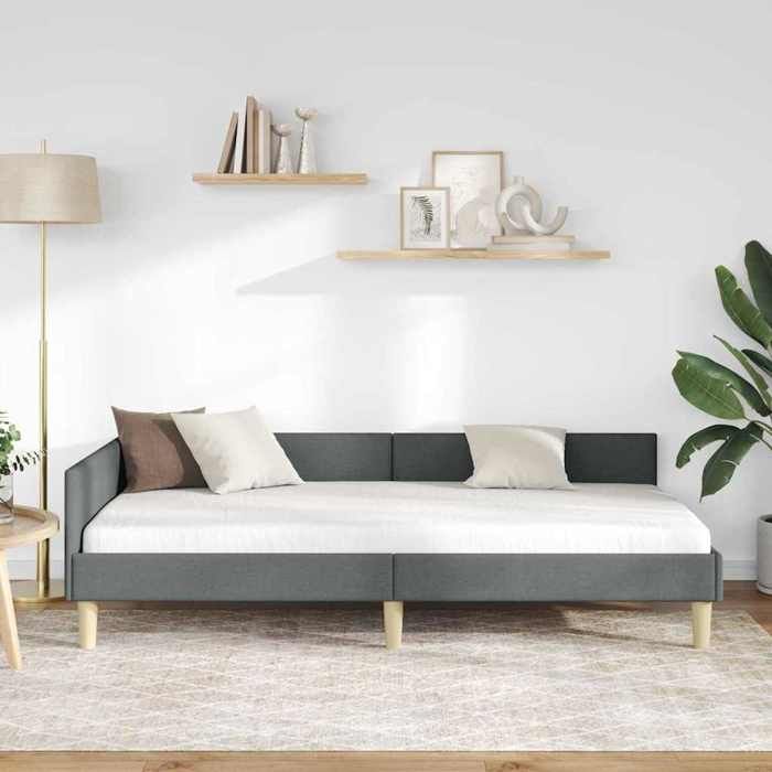 BEAU Cadre de lit dangle - SARAZYJ - Design en L - Lit de repos - Lit de jour - Gris foncé 90 x 190cm tissu - 945282