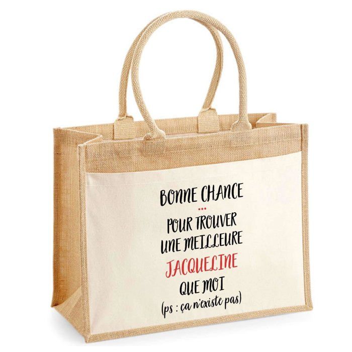Sac de plage - PLANETEE - Jute avec poche Jacqueline ça nexiste pas - Coton - 43 x 33 cm - Multicolore