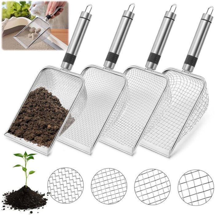 Lot de 4 tamis de jardin tamis à compost tamis à terre tamis de jardin tamis à compost avec poignée tamis de jardin pelle à