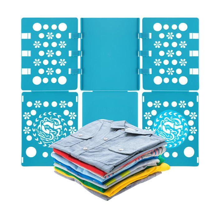 Plieuse linge 58x68 cm bleu - Planche à plier chemise t-shirt - Range vêtement adulte enfant - Gain temps Lumiryn