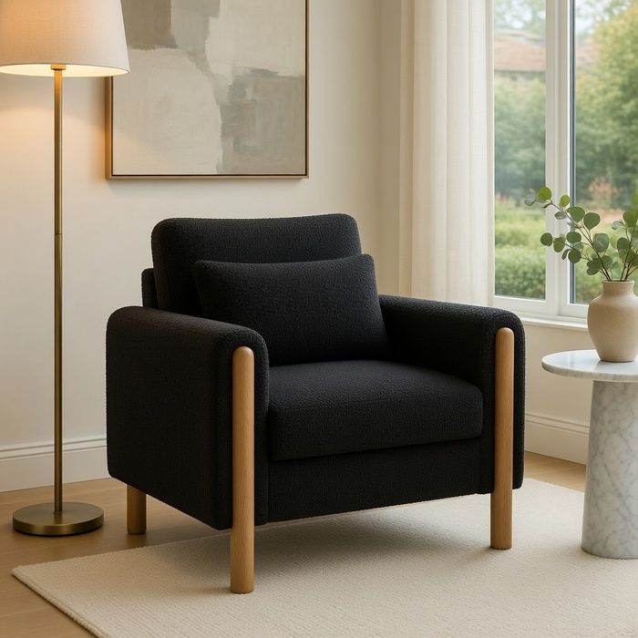 Fauteuil relax - MINIMAL - Relax - Gris foncé - Peluche & bois massif - Coussin dassise amovible Fauteuil relax - MINIMAL - Relax - Gris foncé - Peluche & bois massif - Coussin dassise amovible