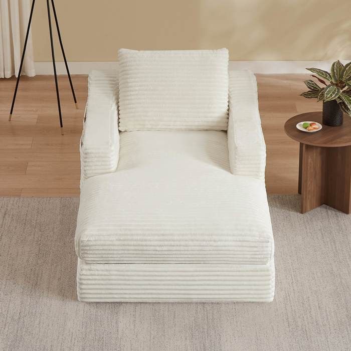 Canapé convertible Fauteuil 1 place blanc en velours côtelé canapé-lit lazy avec design double couche pour salon chambre - Blanc