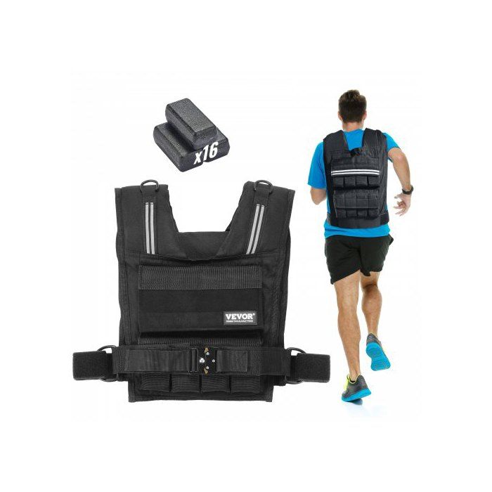 Gilet lesté réglable 15 85 kg 16 blocs fer épaulière bande réfléchissante musculation