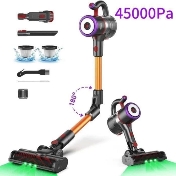Aspirateur Balai sans Fil 550W / 45000Pa - 53 min dAutonomie - 5 Étapes Filtration - Poils Animaux vert ASPIRATEUR BALAI