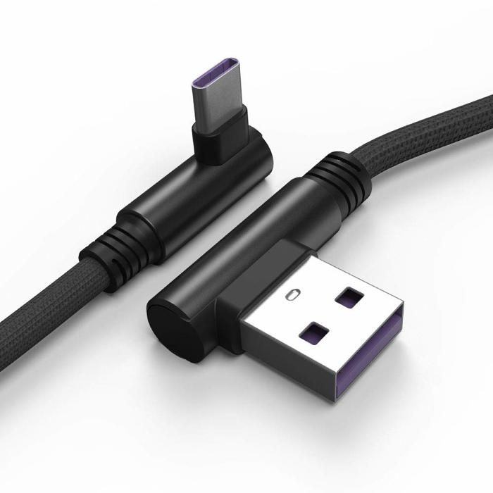 Câble Usb C 1M Type C À Angle Droit 90°À Charge Et Sync Rapide Compatible Avec Huawei P40 Moto G9 Xiaomi Note 10/11/Pro[CC254]