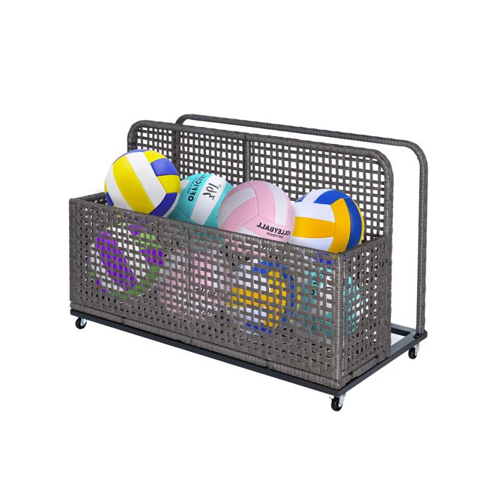 GARVEE Panier de rangement pour piscine et extérieurérieur en rotin PE sur roulettes – Étagères pliables–gris