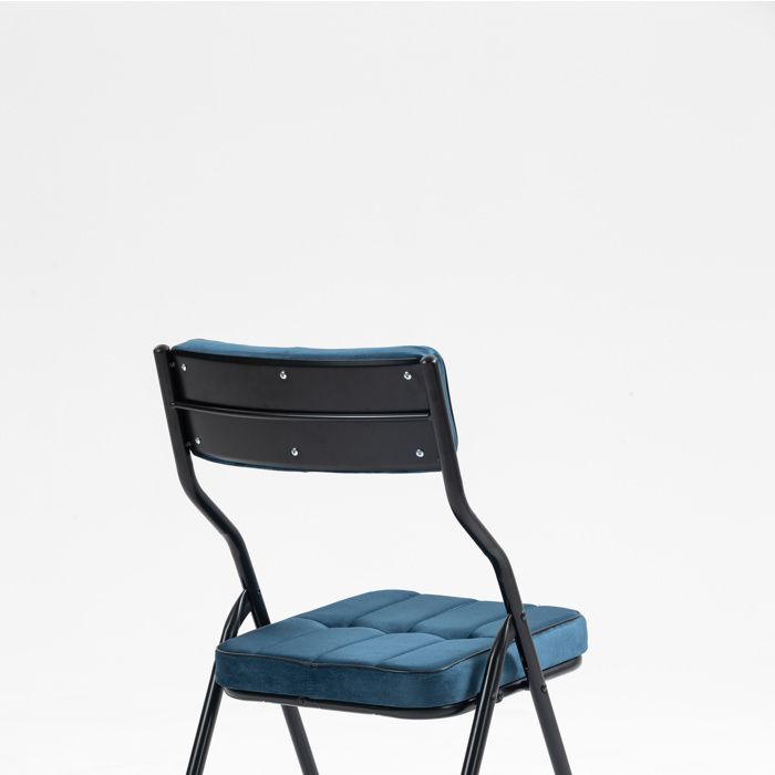 HOMVRA Lot de 2 chaises pliantes rembourrées bleu assise et dossier en tissu structure en acier sans montage