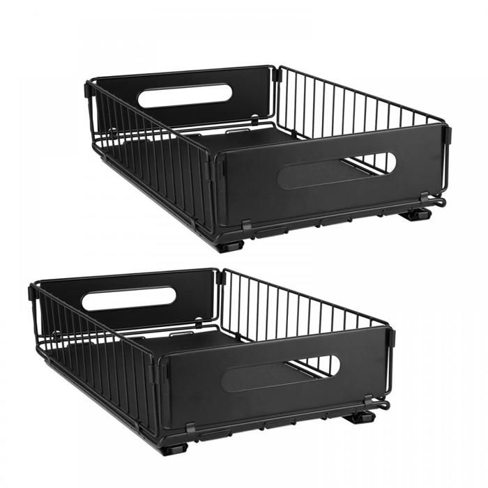 KEDIA Tiroir télescopique Deux petits 38*25*10cm Organiseur darmoire amovible Pas Besoin de Percer Panier Coulissant Cuisine Noir