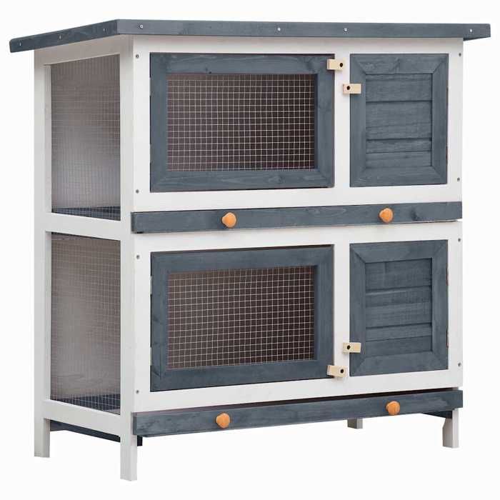 Clapier dextérieur 4 portes - Solide&Luxe - clapier lapin - Bois - Gris - 38 x 77 x 795 cm（41194）