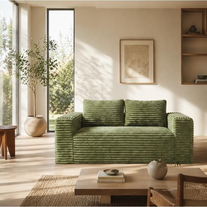 HOMVRA canapé 2 places compressé sans montage assise profonde en velours côtelé vert