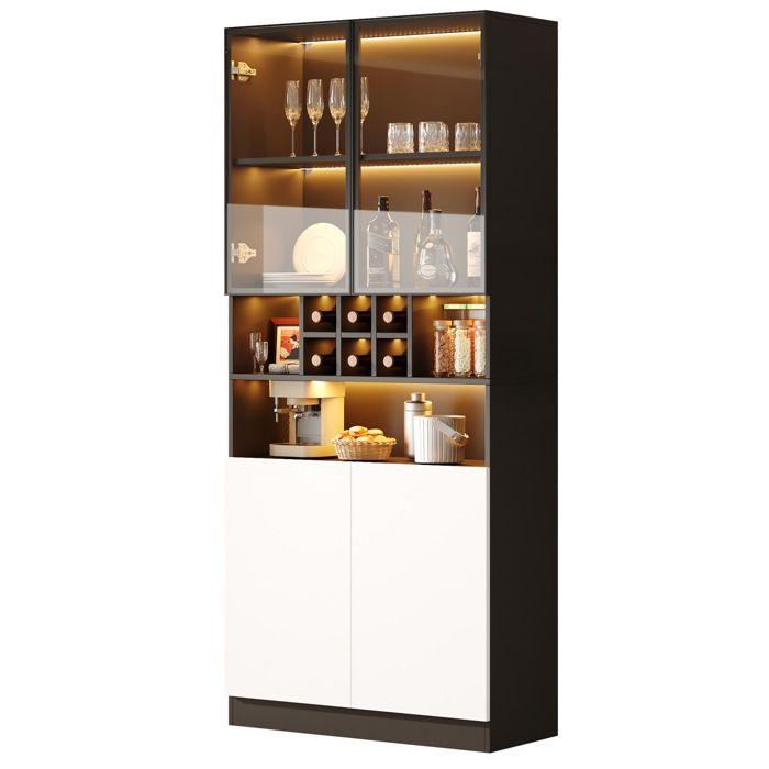 Vitrine haute 80 x 30 x 180 cm en panneaux de particules noir et blanc avec verre trempé LED range-bouteilles 6 Vitrine haute 80 x 30 x 180 cm en panneaux de particules noir et blanc avec verre trempé LED range-bouteilles 6