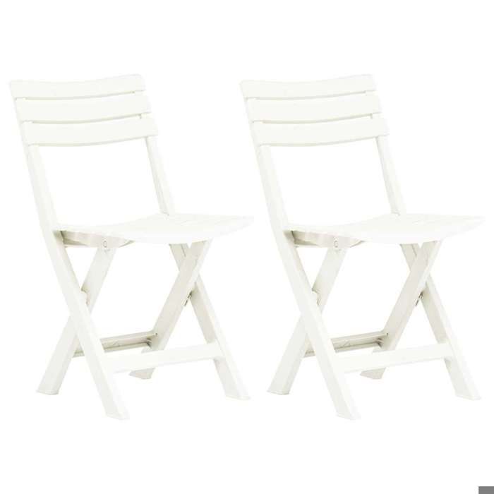 Chaises de jardin pliables chaises balcon pliante (lot de 2) Plastique Blanc LL547