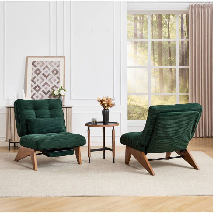 Fauteuil lounge réglable 1 place 127x73x90 cm avec repose-pieds et coussin lombaire velours côtelé vert émeraude VEVXYN