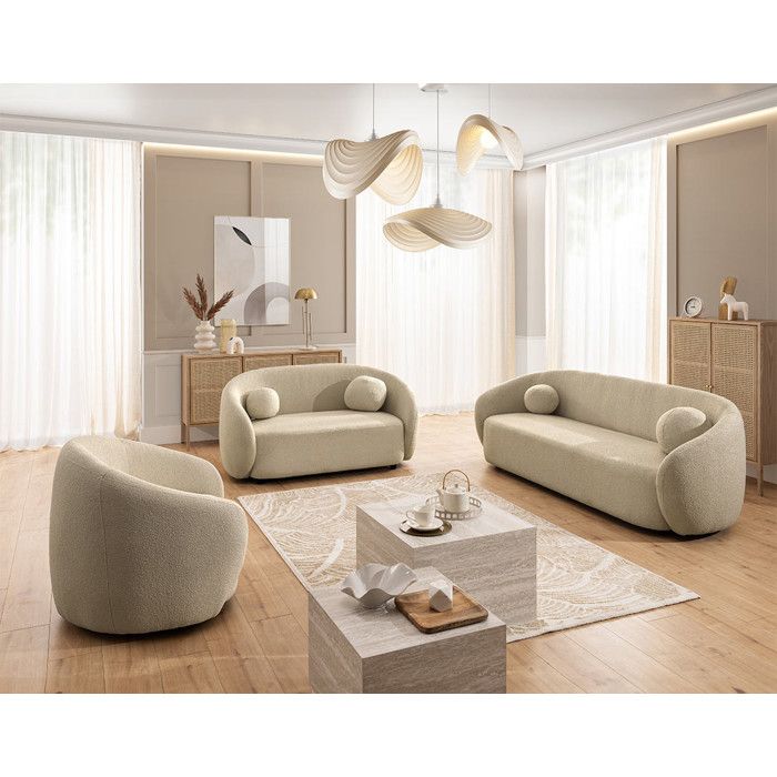 Flore - Fauteuil en tissu bouclette - Taupe