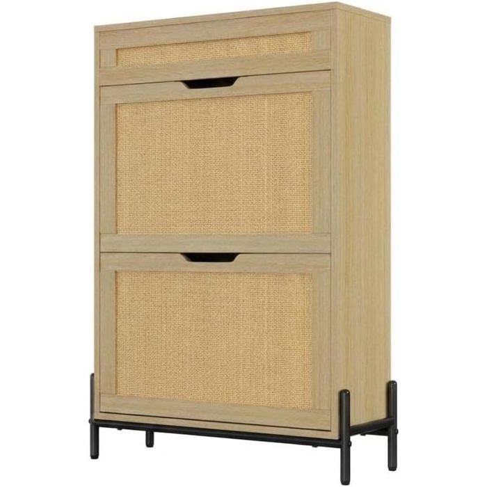 Meuble à chaussures Meuble de rangement Étagères réglables 2 tiroirs inclinables Vestibule ou entrée Couleur bois naturel