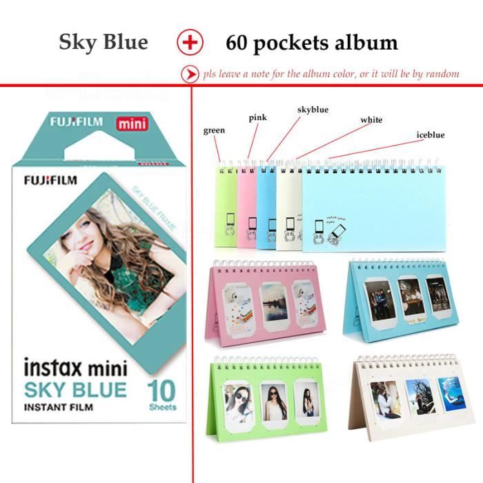 Film et Album 60P-Mini Film bleu, 10 feuilles, pour Instax Mini 9