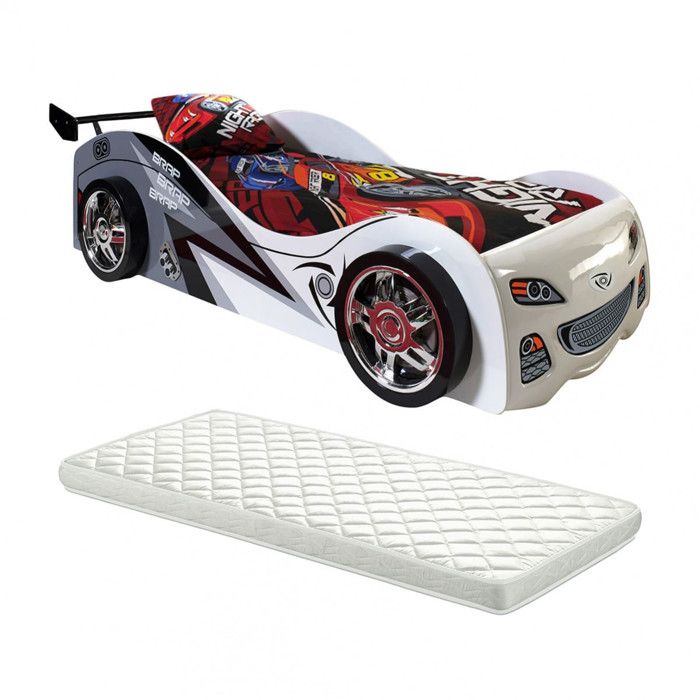 FASTER - Lit Voiture de Course 90x200cm avec Matelas FASTER - Lit Voiture de Course 90x200cm avec Matelas