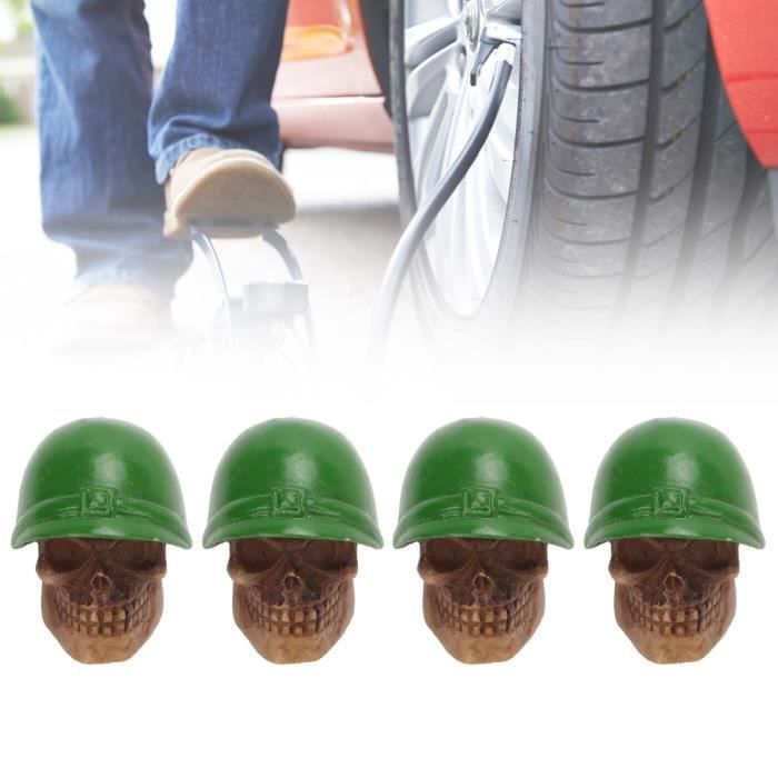 4Pcs Bouchons Valve Pneu Crâne Noir - Capuchons Anti-Poussière Avec Anneau Caoutchouc