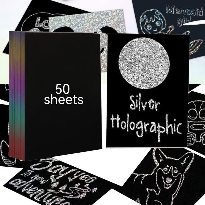 50 Sheets A4 Holographic laser silver art scratch paper for Laser