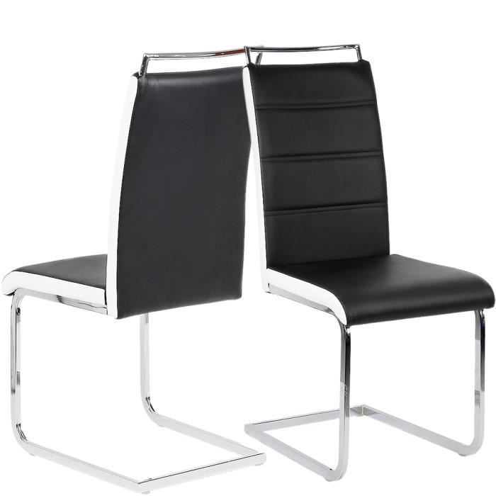 Lot de 2 Chaises Mia Noir liseré Blanches avec Dossier Haut pour salle à manger