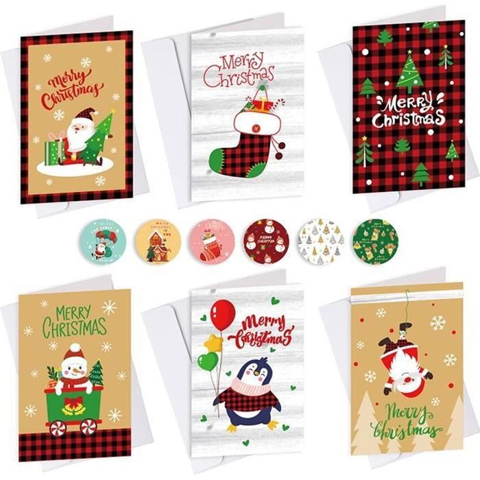 48 Mini Cartes De Vœux Noël Avec Enveloppes - 48 Designs Uniques 7x7 Cm, Joyeux Noël Père Noël Renne Bonhomme De Neige - Idéal Famille Amis