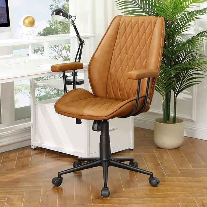 Chaise de Bureau Ergonomique Cuir Fauteuil de Bureau industrielmarron,Chaise de Bureau Retro à
