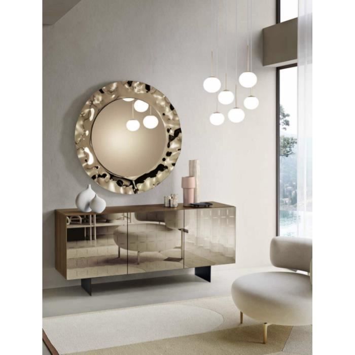 buffet - cassia tek - 3 portes - miroir bronze - teck - métal