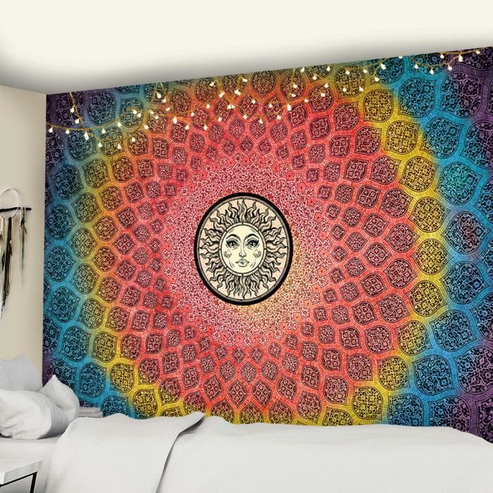 GRatka - Tapisserie Murale Mandala Rose Or Fleur De Vie - 152x130cm - Polyester - Pour Salon, Chambre, Déco Bohème