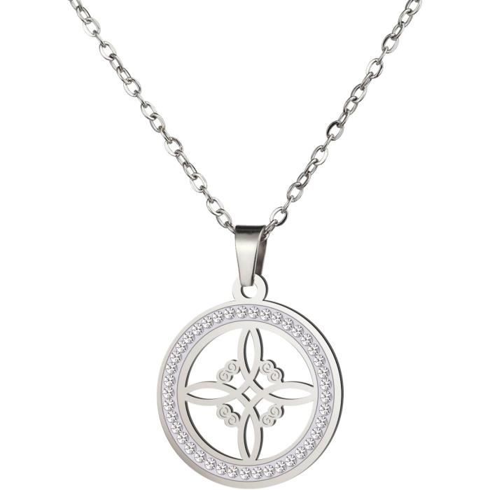 Collier Pendentif Celtique 'Noeud De Sorcière' En Acier Inoxydable - Longueur 56-60 Cm - Cadeau Idéal Style Viking