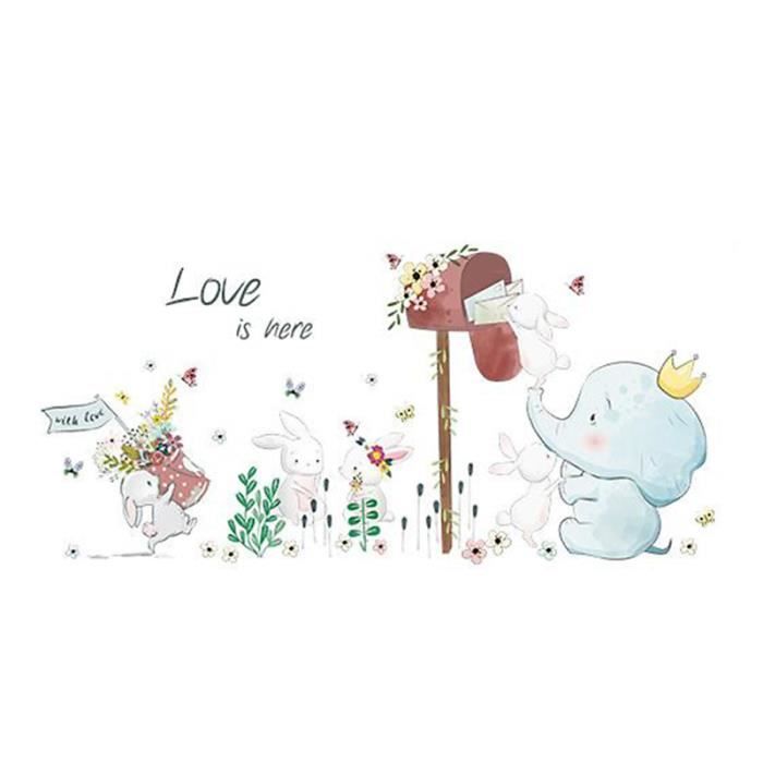 Cartoon Elephant Lapin Animal Stickers Muraux Enfants Chambre