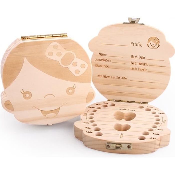 Fransande Boite Dents de lait pour Dents de lait Rangement Enregistrer Cadeaux Boite en Bois pour Enfants Garcon et Fille Version francaise