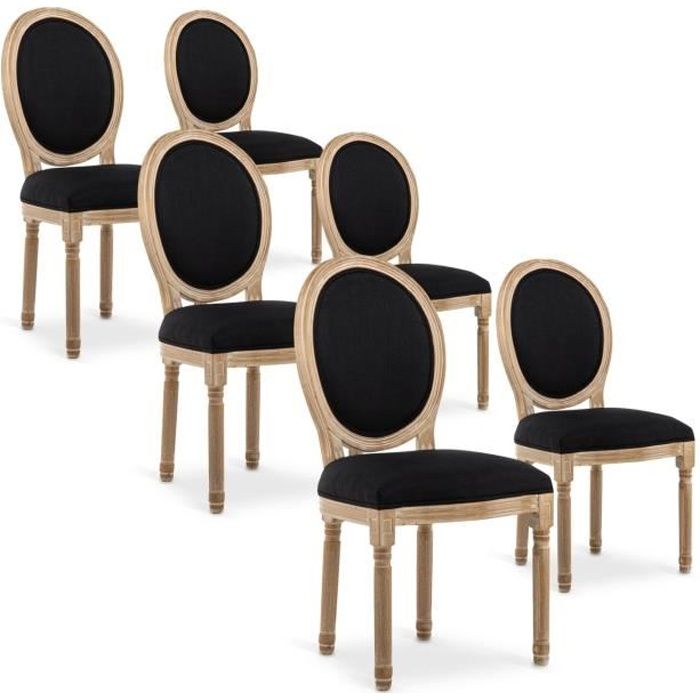 Lot de 6 chaises médaillon Louis XVI tissu Noir Lot de 6 chaises médaillon Louis XVI tissu Noir