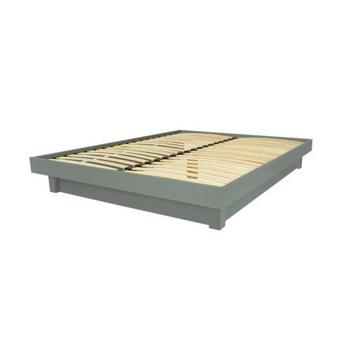 lit plateforme bois massif - gris - 160x200 - 2 places - sommier inclus - classique - intemporel