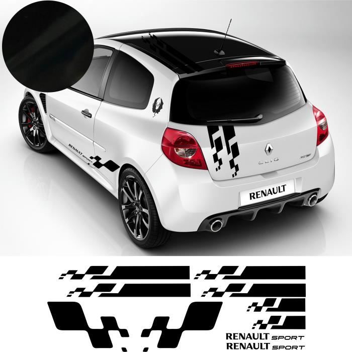 Renault Twingo CLIO MEGANE Bandes intégrales Gordini - NOIR - Kit Complet - Tuning Sticker Autocollant Graphic Decals